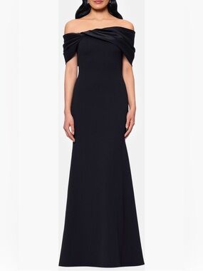 Betsy & Adam Petite Off- The -Shoulder Evening Gown